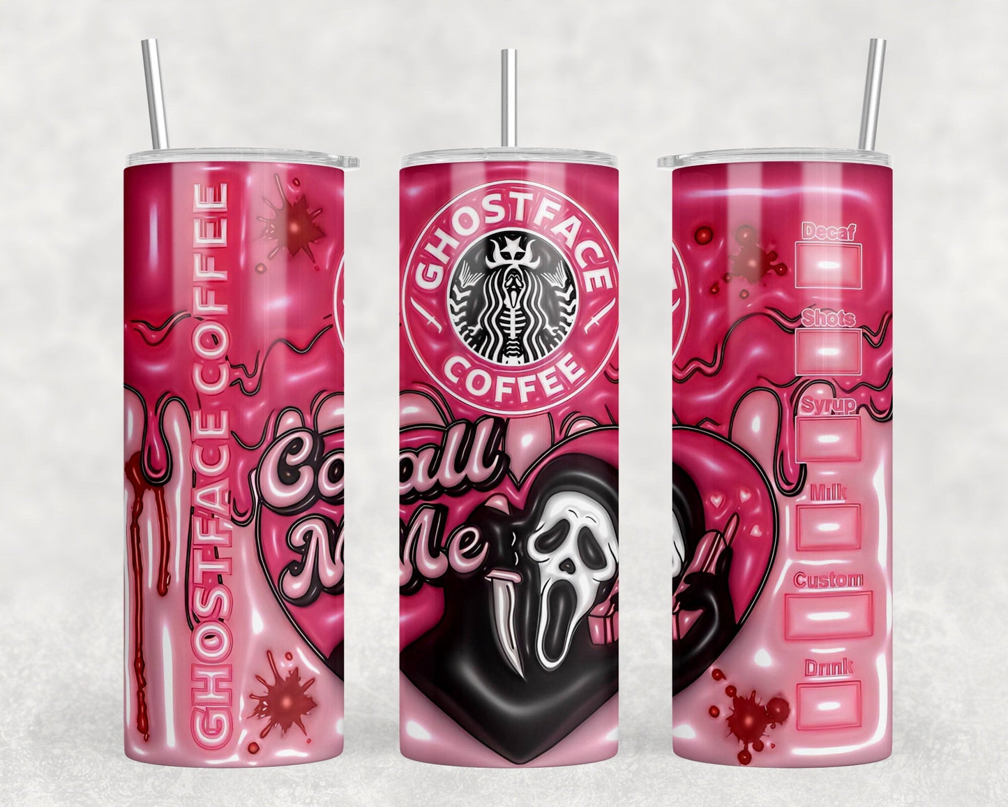 Pink 3D style call me tumbler