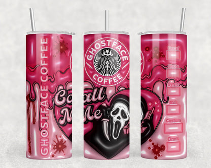 Pink 3D style call me tumbler