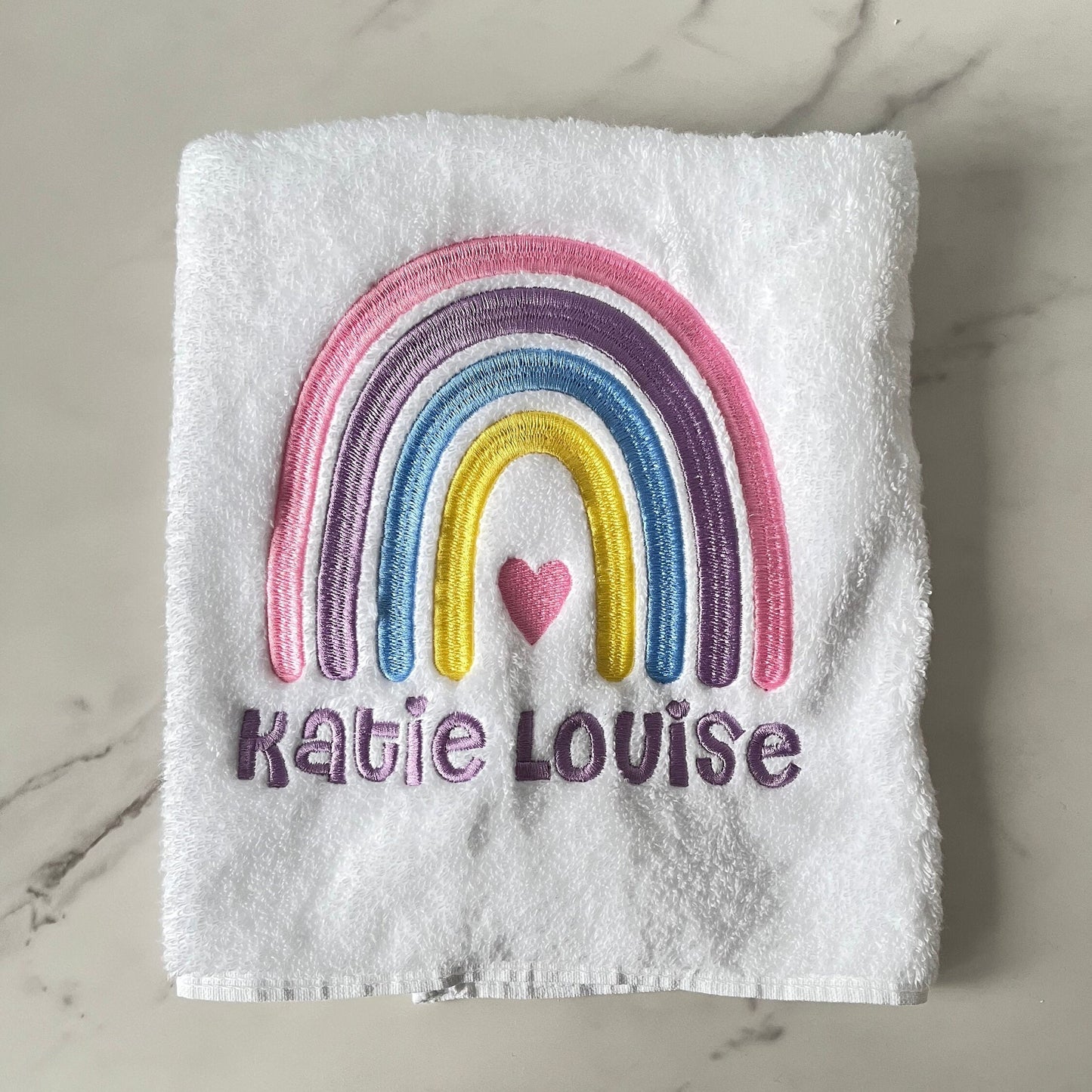 Personalised Kids Swimming Towel | Rainbow Theme Cotton Towel | Embroidered Swimming Lesson Towel