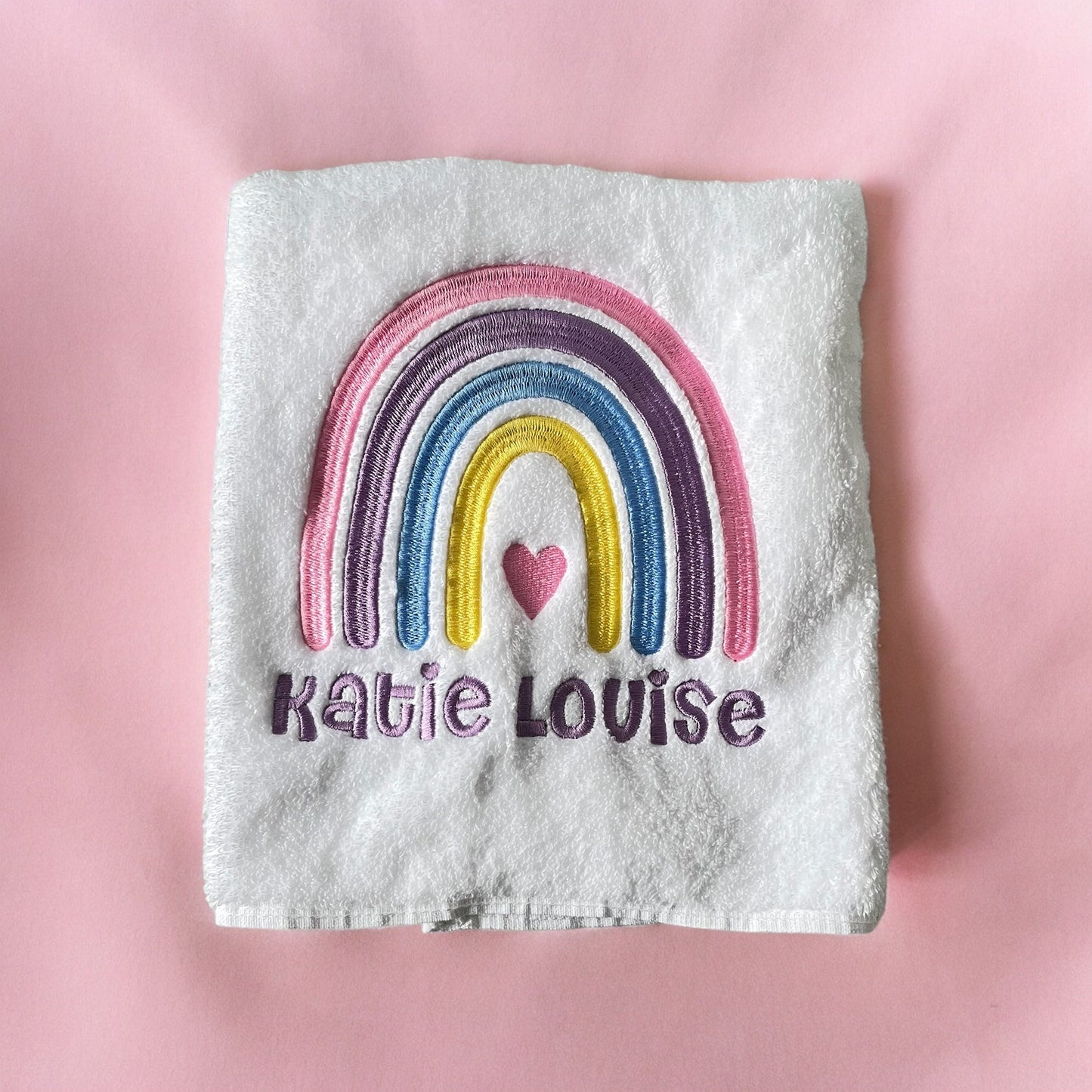 Personalised Kids Swimming Towel | Rainbow Theme Cotton Towel | Embroidered Swimming Lesson Towel