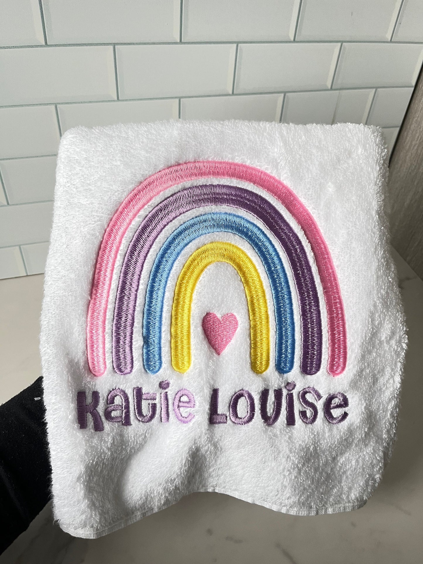 Personalised Kids Swimming Towel | Rainbow Theme Cotton Towel | Embroidered Swimming Lesson Towel