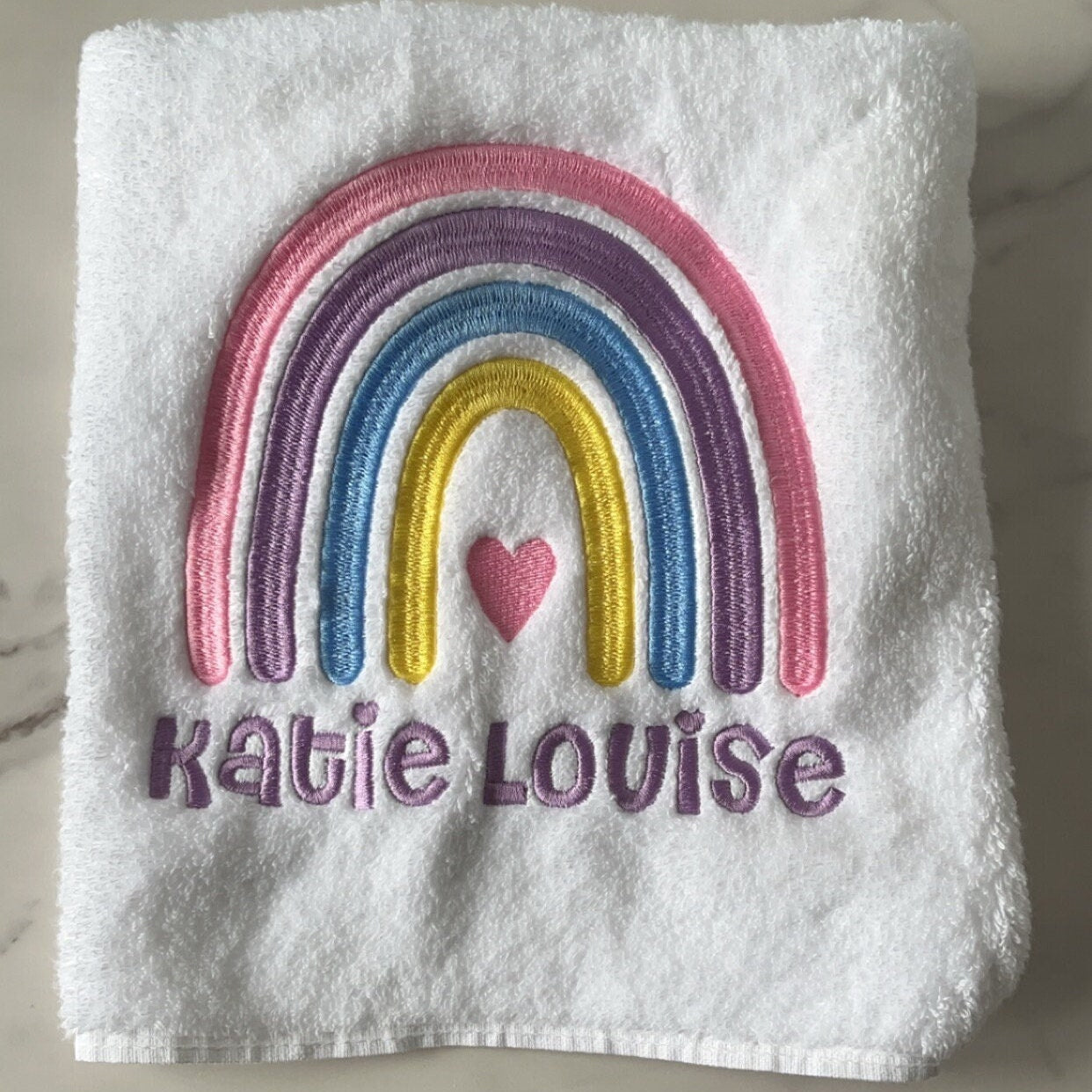 Personalised Kids Swimming Towel | Rainbow Theme Cotton Towel | Embroidered Swimming Lesson Towel