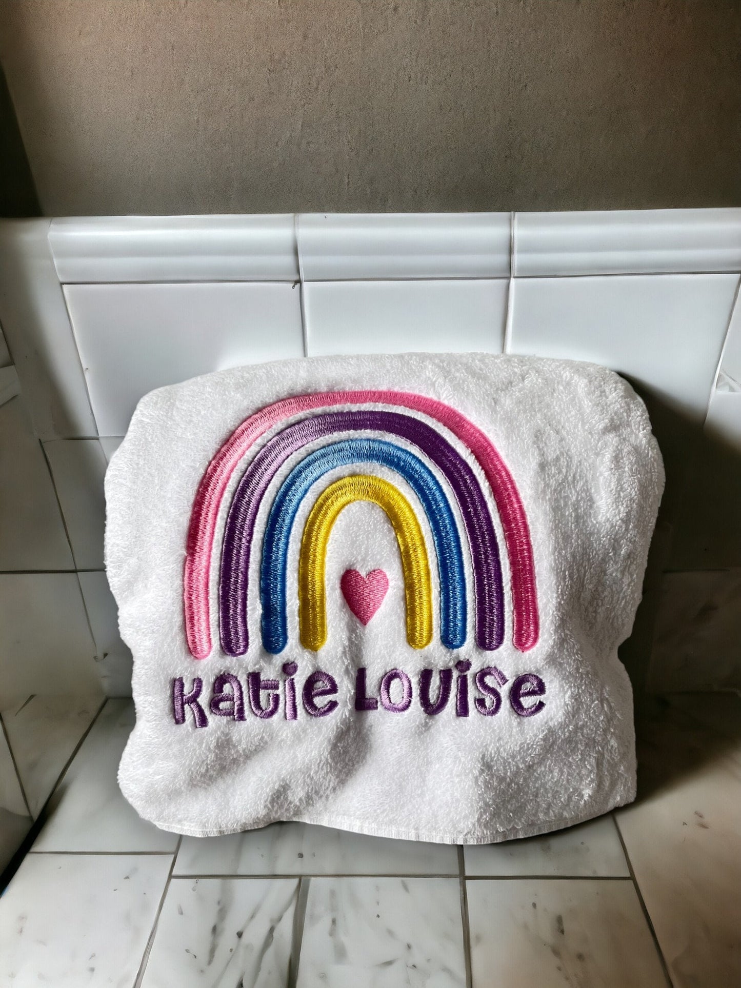 Personalised Kids Swimming Towel | Rainbow Theme Cotton Towel | Embroidered Swimming Lesson Towel