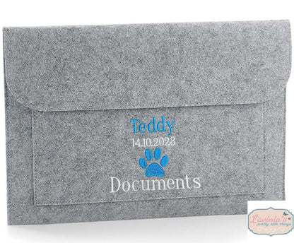Embroidered Puppy Dog Folder Pouch, Personalised Puppy Paw Document Folder, Personalised Name, D.O.B, Gifts New Puppy Dog