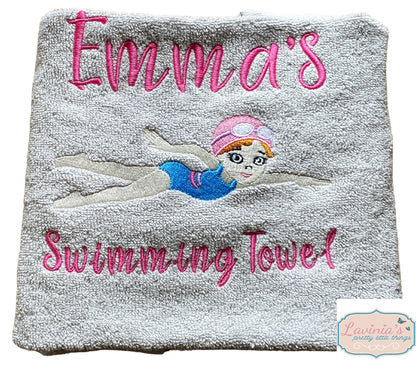 Personalised Embroidered Swimming Girl Towel