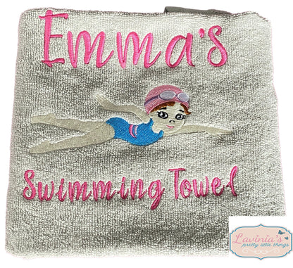 Personalised Embroidered Swimming Girl Towel