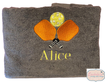 Personalised Pickle ball Tennis Towel, Embroidered Paddle Tennis Racket