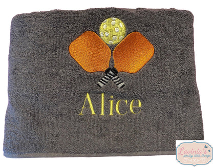 Personalised Pickle ball Tennis Towel, Embroidered Paddle Tennis Racket
