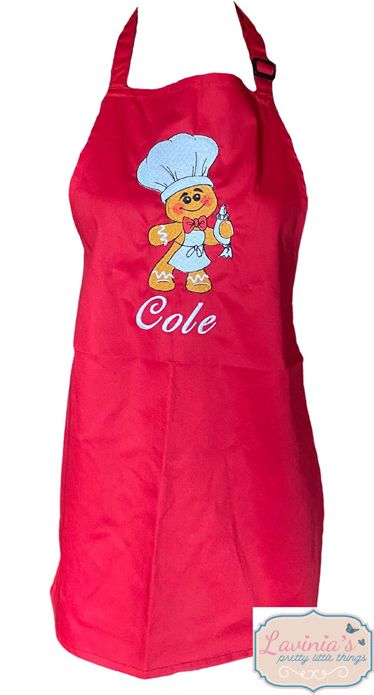 Personalised Children's Christmas Apron, Embroidered Gingerbread Man