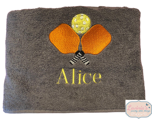 Personalised Pickle ball Tennis Towel, Embroidered Paddle Tennis Racket