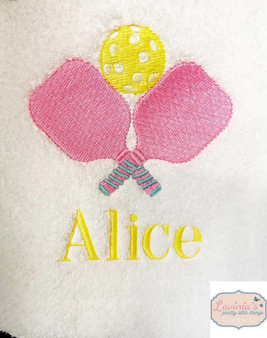 Personalised Pickle ball Tennis Towel, Embroidered Paddle Tennis Racket