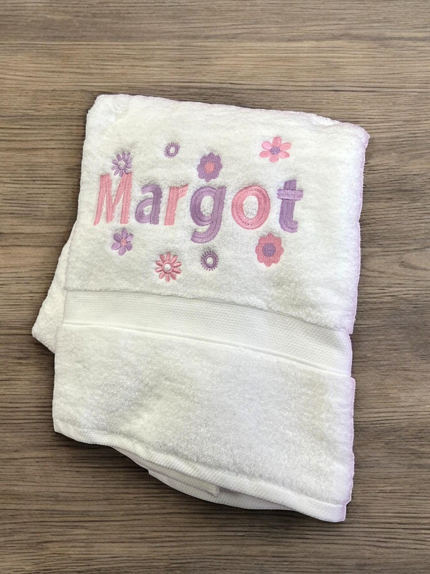 Personalised Name and flowers towel / Childrens Swimming Towel / Personalised Hand Bath Towel Sheet / Bath Time Gift New Baby