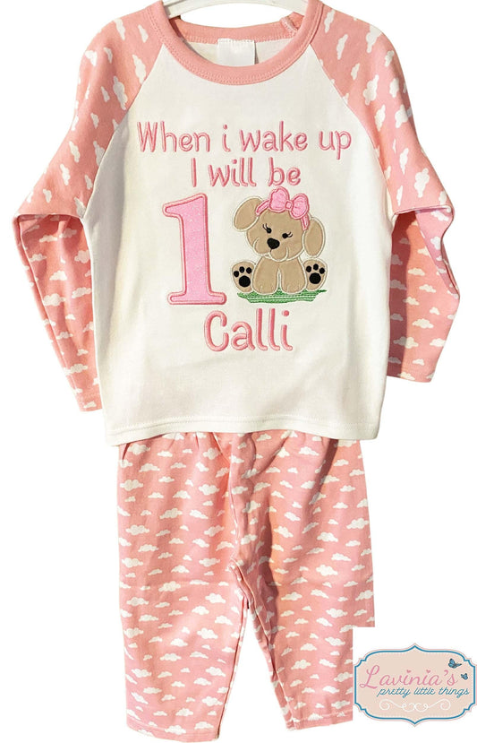 Personalised When i Wake Up Pyjamas, Embroidered Dog Design