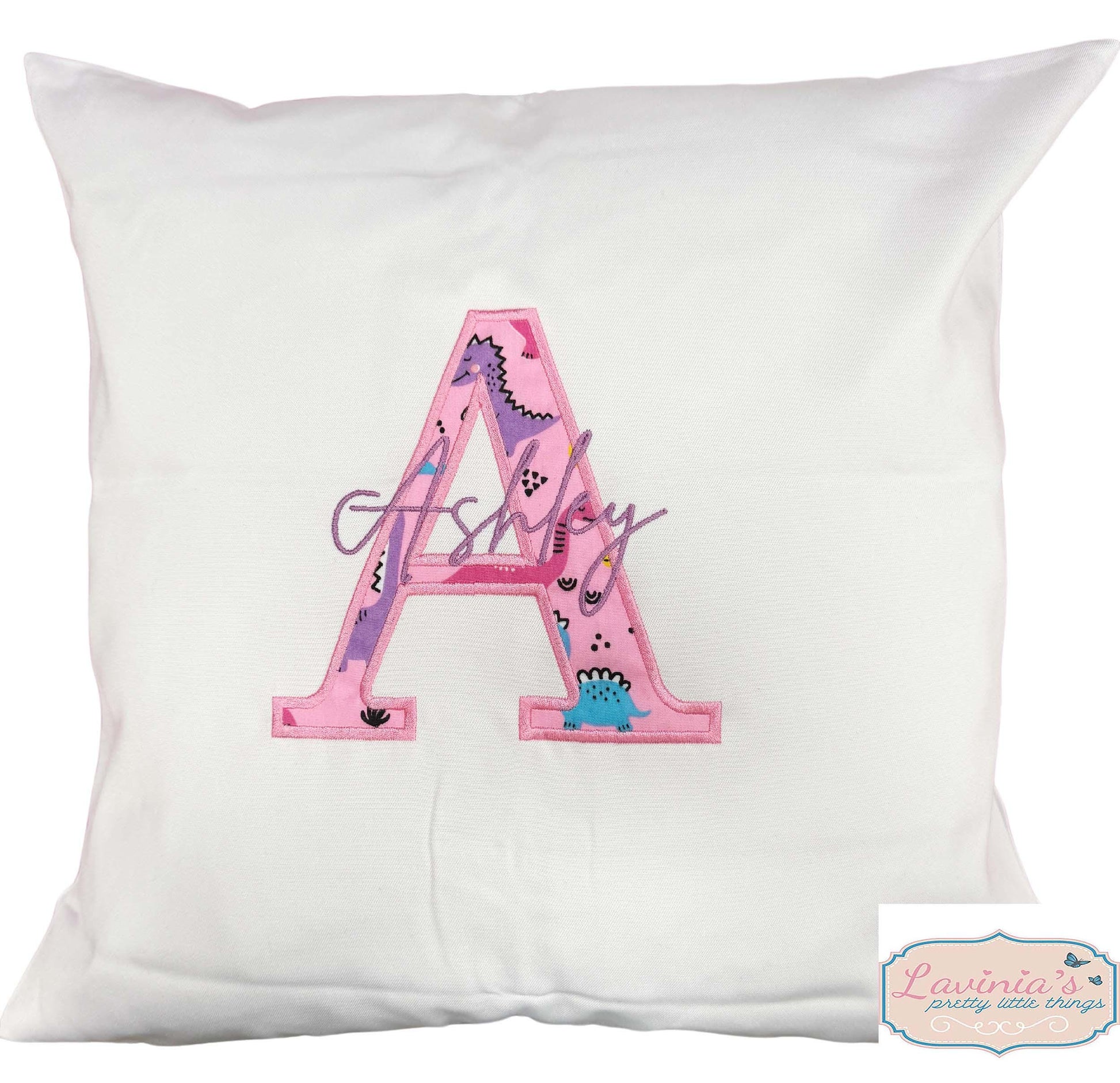 personalised-girls-dinosaur-embroidered-name-initial-cusion