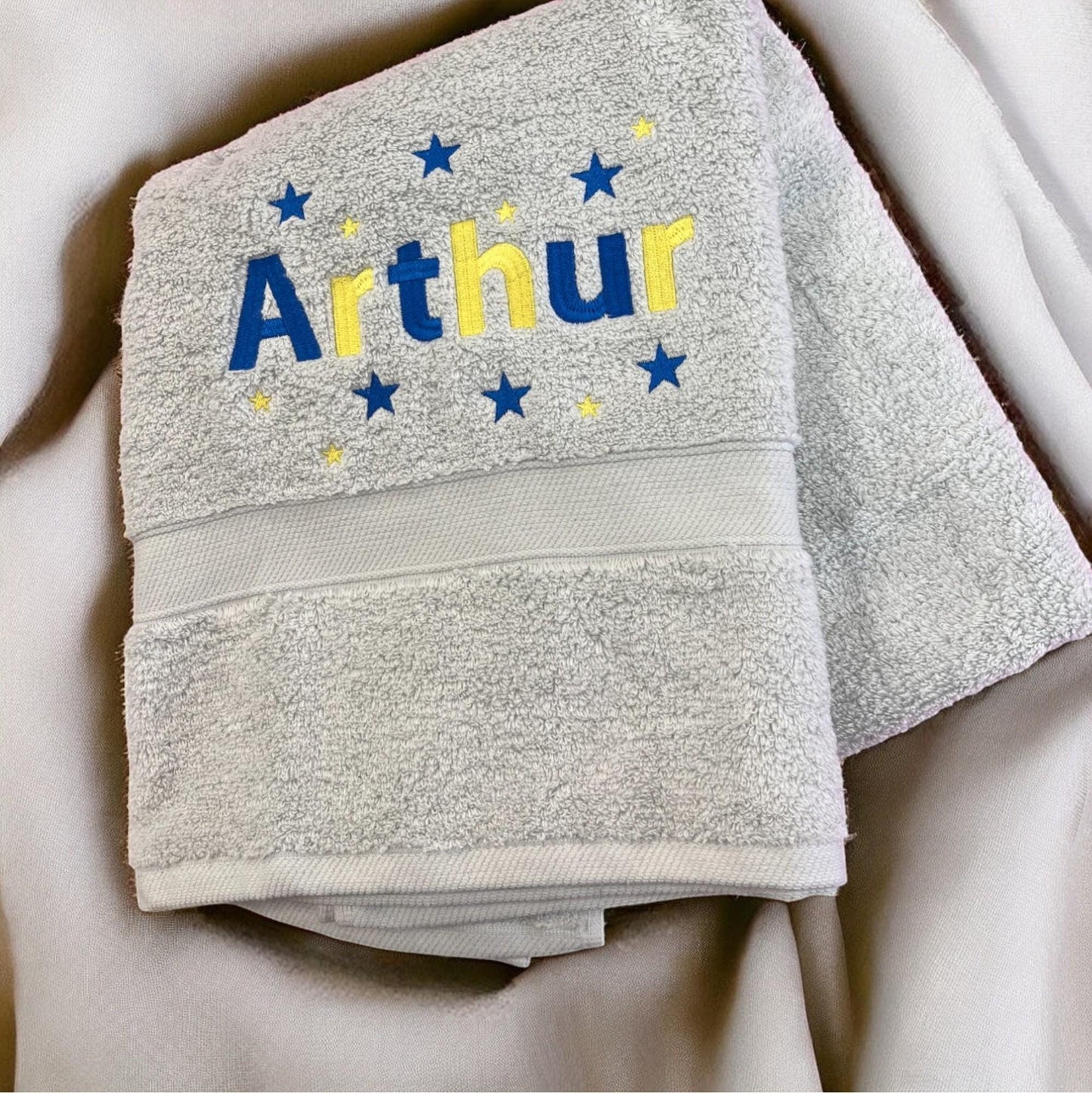 Personalised Name and stars towel / Childrens Swimming Towel / Personalised Hand Bath Towel Sheet / Bath Time Gift New Baby
