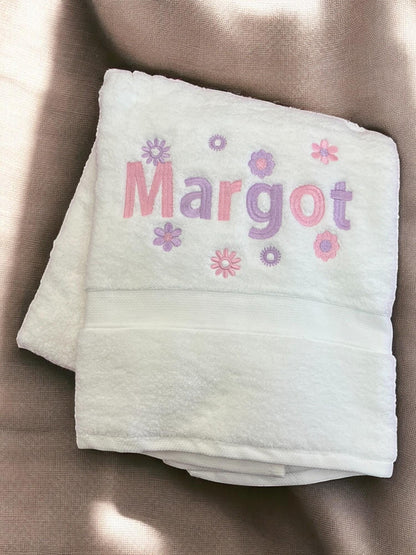 Personalised Name and flowers towel / Childrens Swimming Towel / Personalised Hand Bath Towel Sheet / Bath Time Gift New Baby