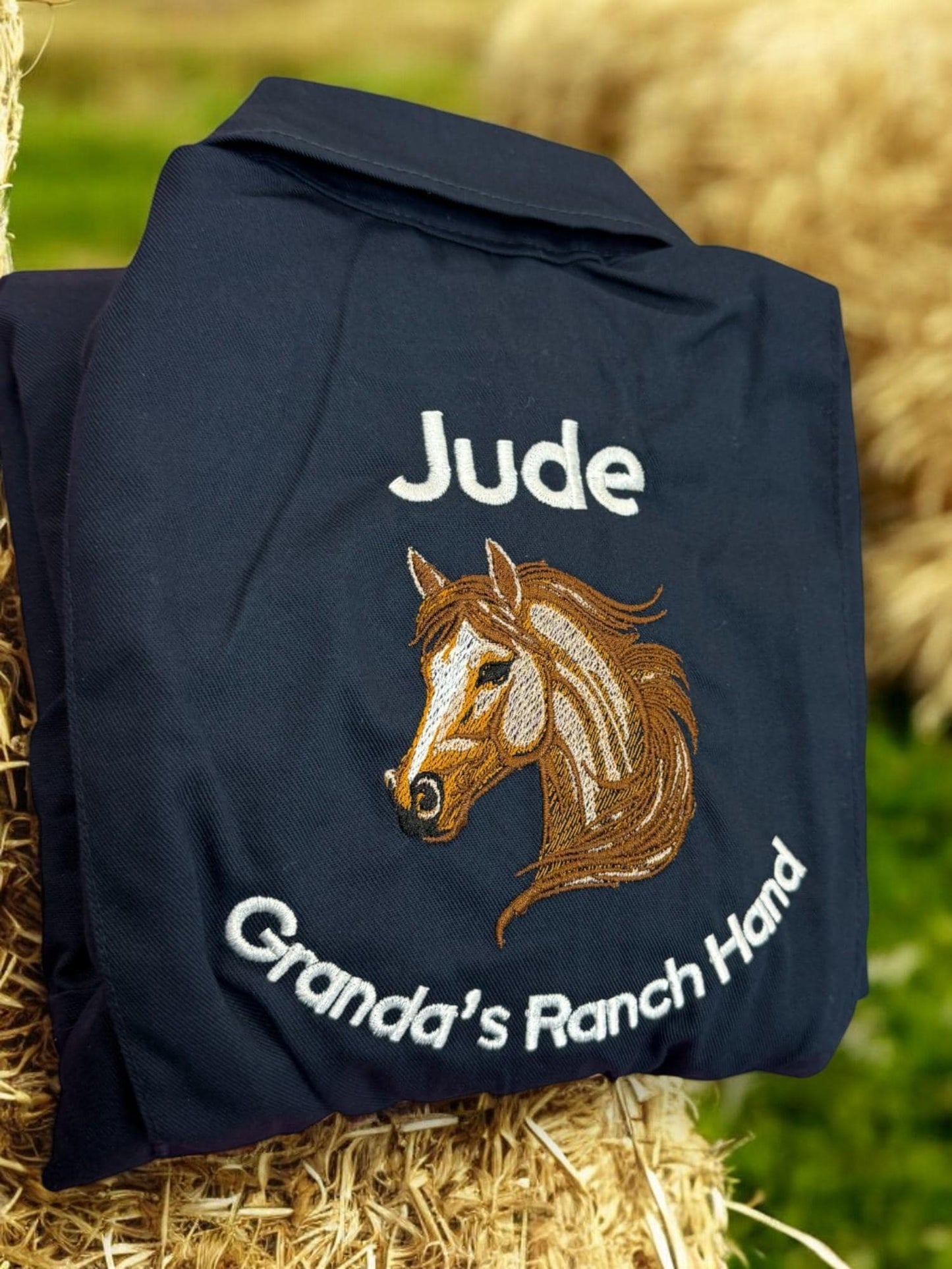 Personalised kids horse overalls, kids navy embroidered boilersuit, kids sizes aged 1-12 years
