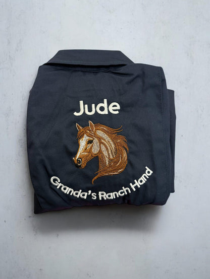 Personalised kids horse overalls, kids navy embroidered boilersuit, kids sizes aged 1-12 years