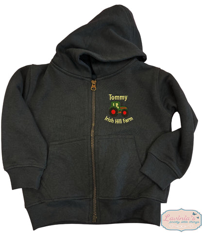 Personalised Tractor Zip Up Hoodies Kids