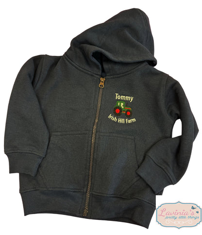 Personalised Tractor Zip Up Hoodies Kids