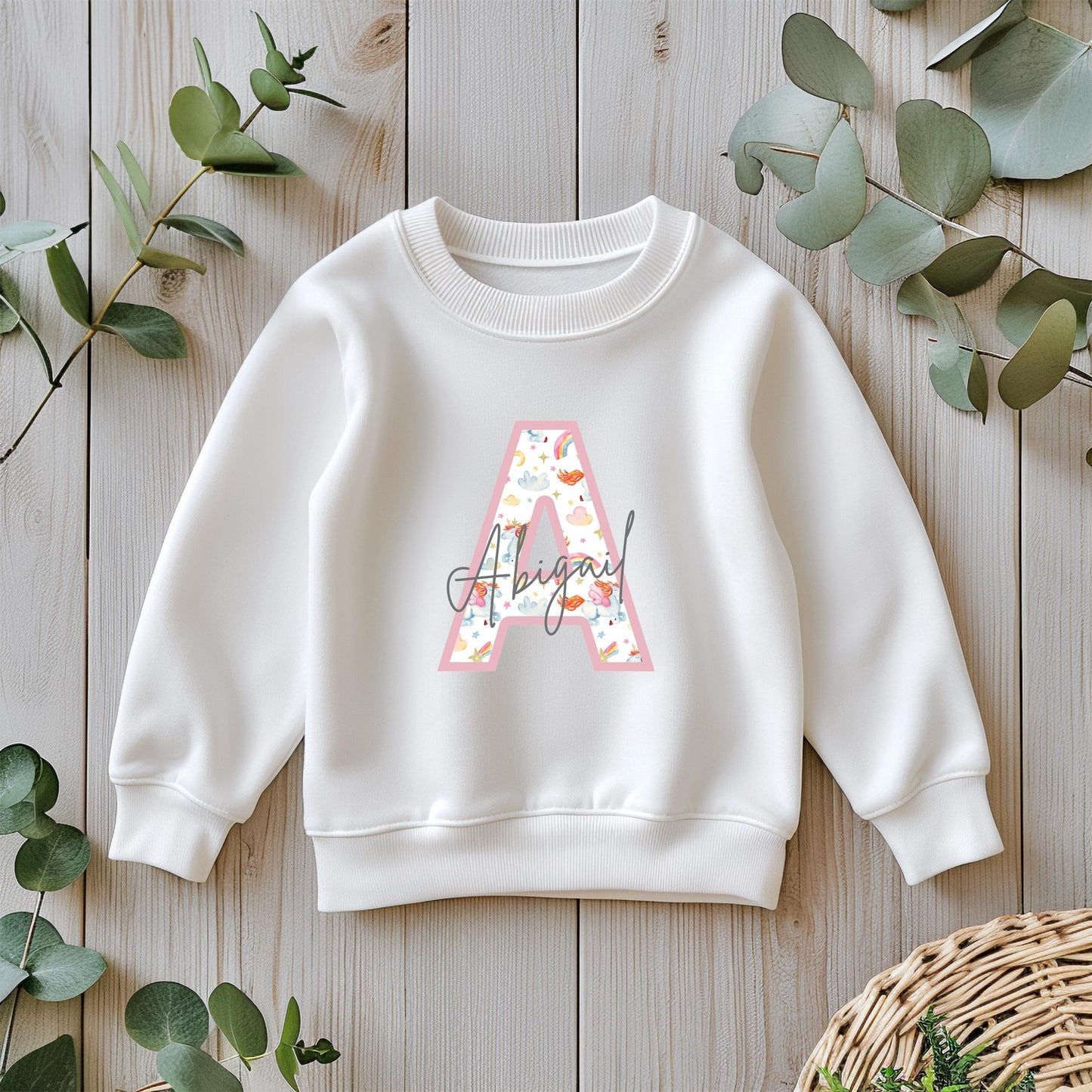 Personalised name initial unicorn pattern T-Shirt / Unicorn Childrens Tee / Pastel Kids Tshirt / Custom Children Clothing