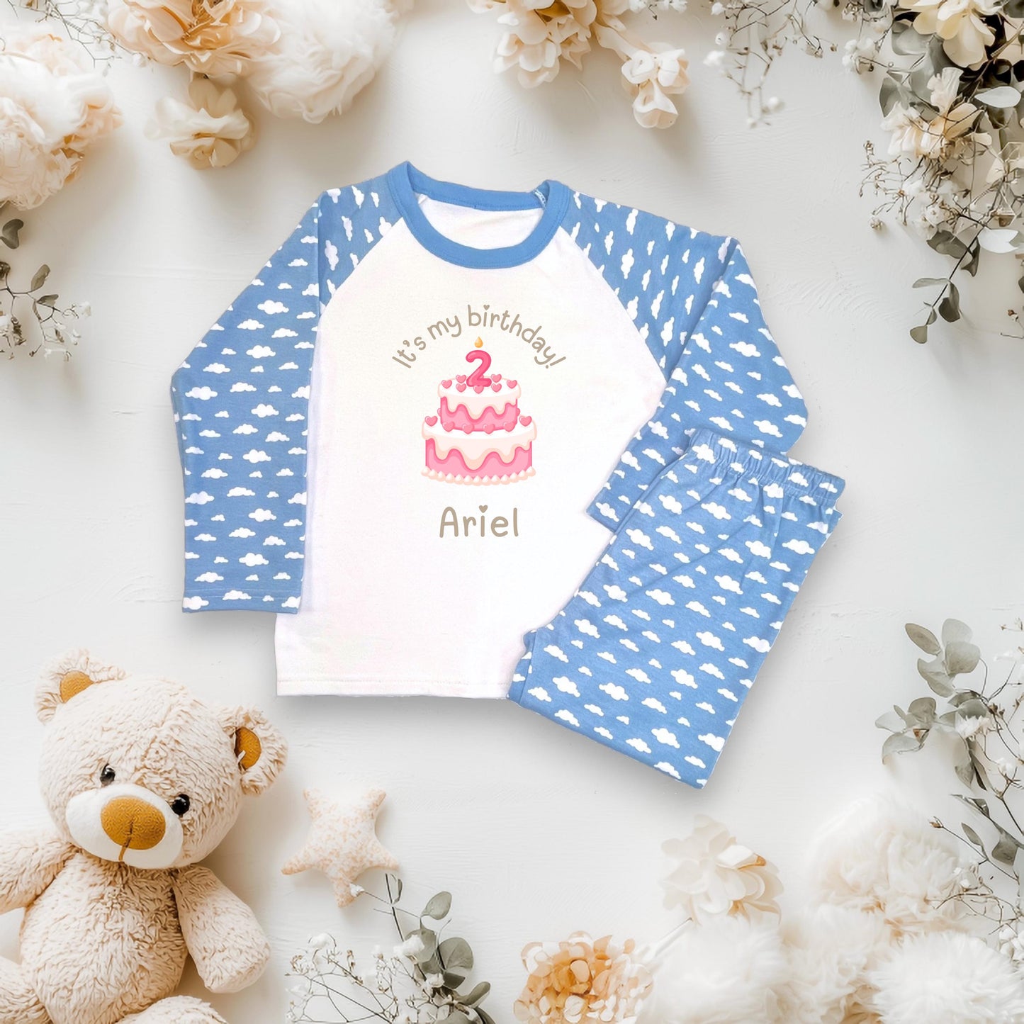 Personalized Kids Birthday Pyjamas - Custom Name PJs with Birthday Cake Print - Toddler & Baby Sleepwear - Birthday Gift for Boys and Girls