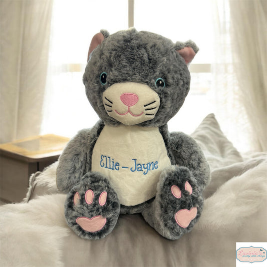 Personalised Cat Teddy Bear, Embroidered with Any Name