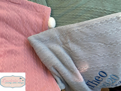 Personalised Pram Baby Blanket, Cable Knit