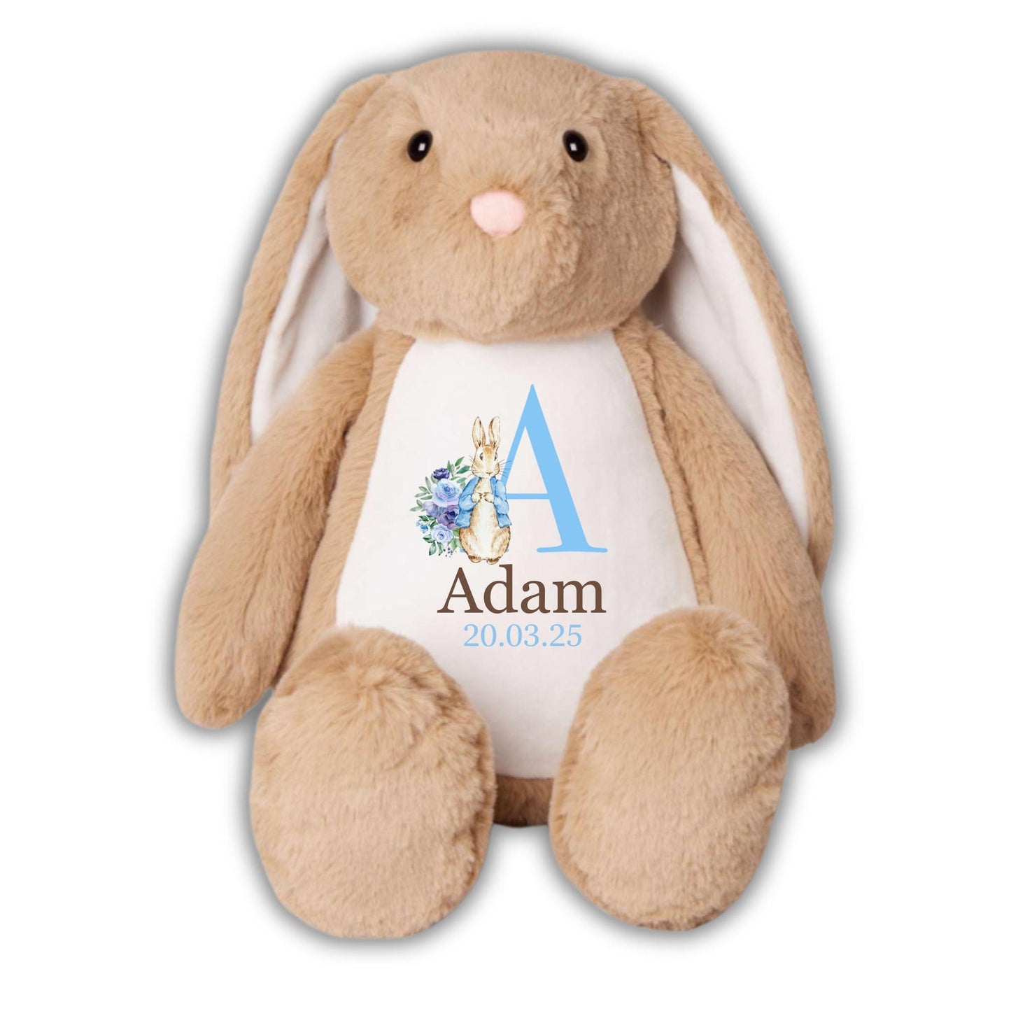 Personalised Bunny Teddy Bear – Custom Name & Birthdate, Newborn Gift