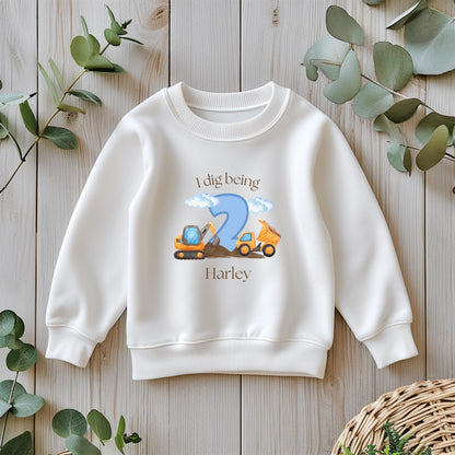 Personalised Children's Digger Blue Cloud Pyjamas – Birthday Jammies, 'When I Wake Up I Will Be One/Two/Three'