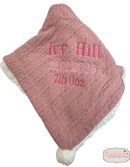 Personalised Cable Knit Blanket Embroidered baby blanket
