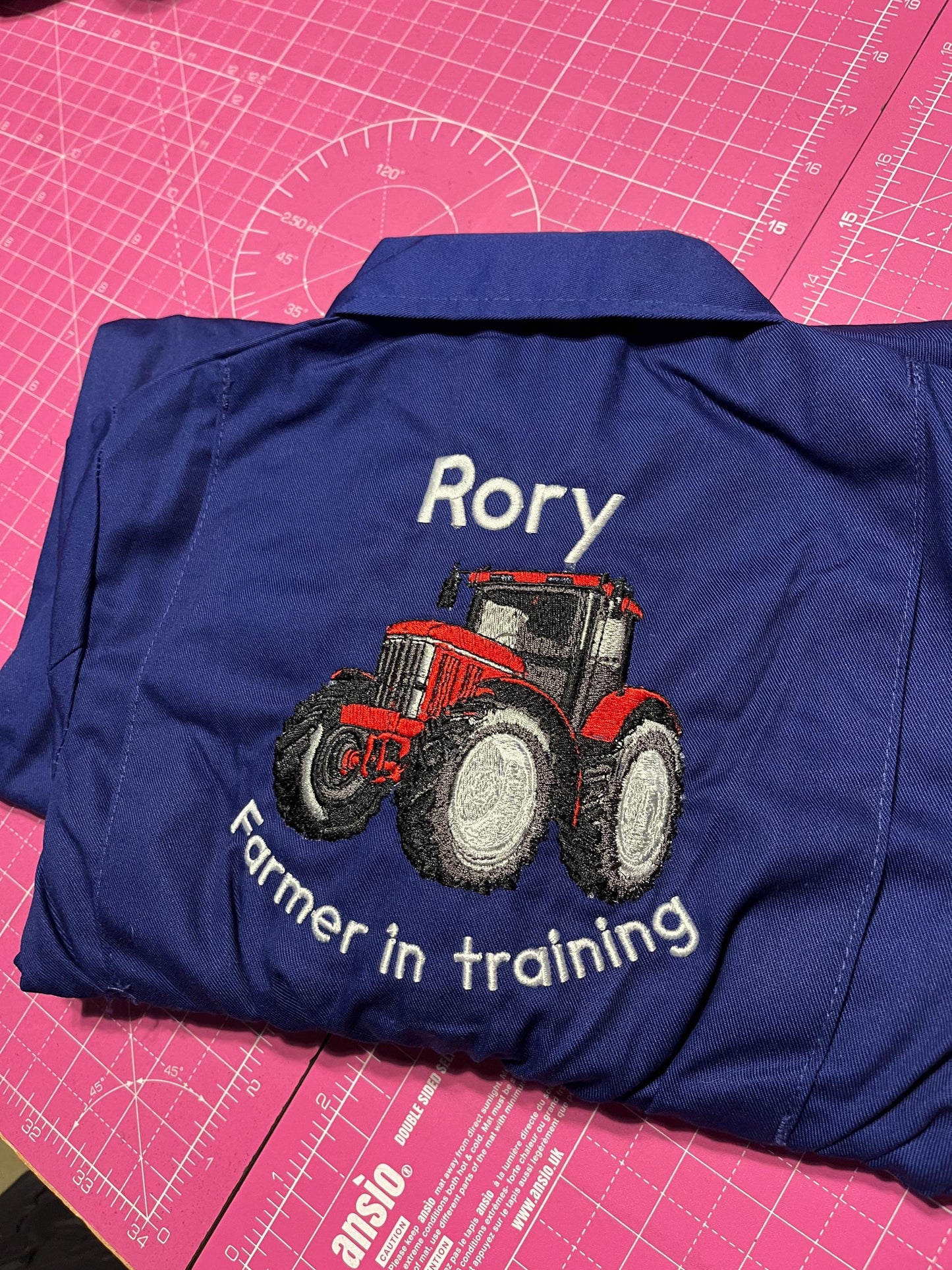 Personalised kids farmer in training tractor overalls, kids navy embroidered boilersuit, kids sizes aged 1-12 years