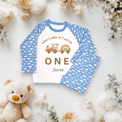 Children's train birthday Pyjamas – When I wake up Jammies, 'When I Wake Up I Will Be One/Two/Three' – CE Tested Sleepwear