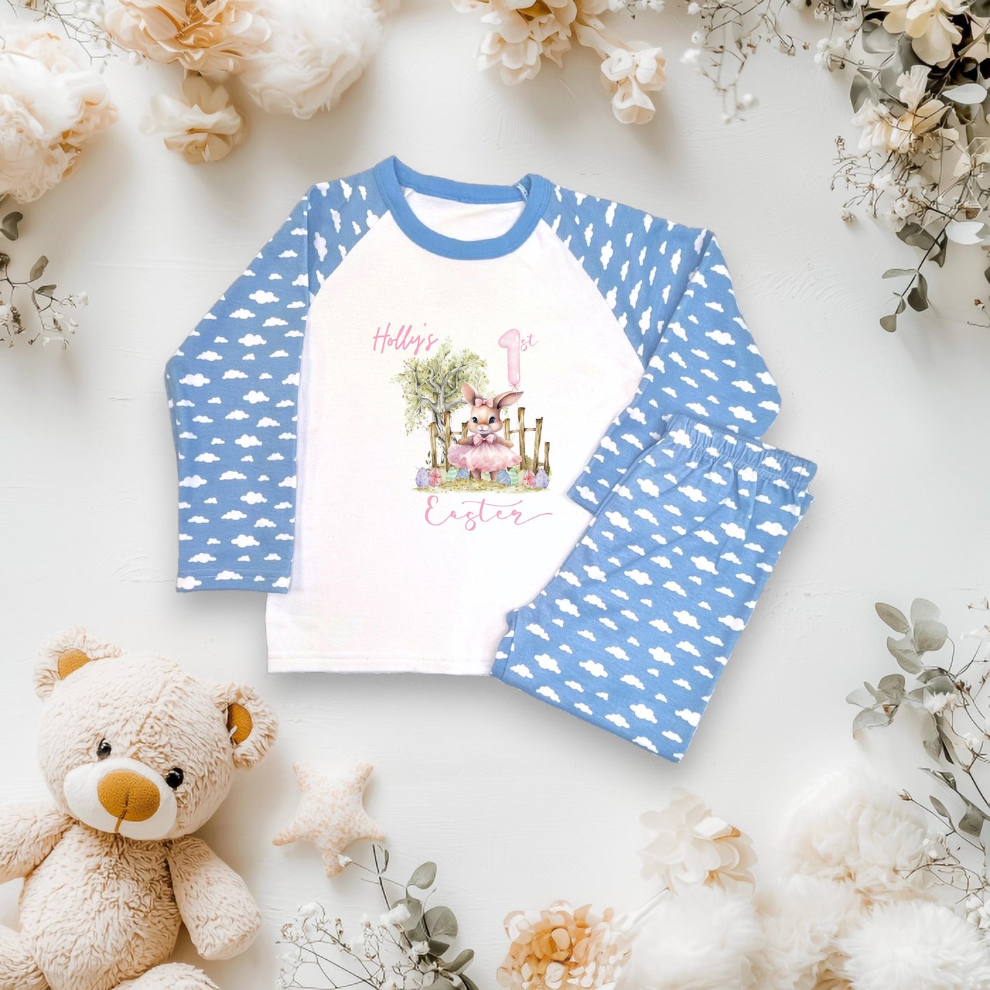 Personalised Kids Easter Pyjamas - Custom Bunny PJs - Printed Easter Sleepwear - Toddler & Child Easter Gift - Cute Rabbit Nightwear
