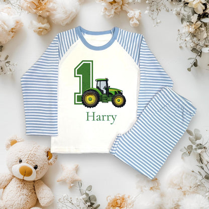 Boys Tractor Birthday Pyjamas/ Farm Blue Cloud PJs/When I wake up I will be 1 2 3 4 5 Toddler Birthday Outfit/ Tractor Theme Sleepwear