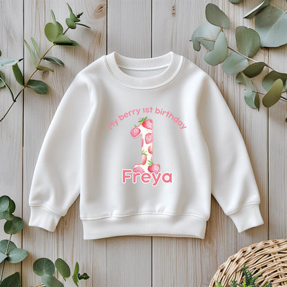Girls 1st Strawberry Birthday Pyjamas/ Pink Cloud PJs/My berry 1st birthday /Toddler Birthday Outfit/ Strawberry Theme Sleepwear