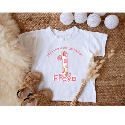 Girls 1st Strawberry Birthday Pyjamas/ Pink Cloud PJs/My berry 1st birthday /Toddler Birthday Outfit/ Strawberry Theme Sleepwear