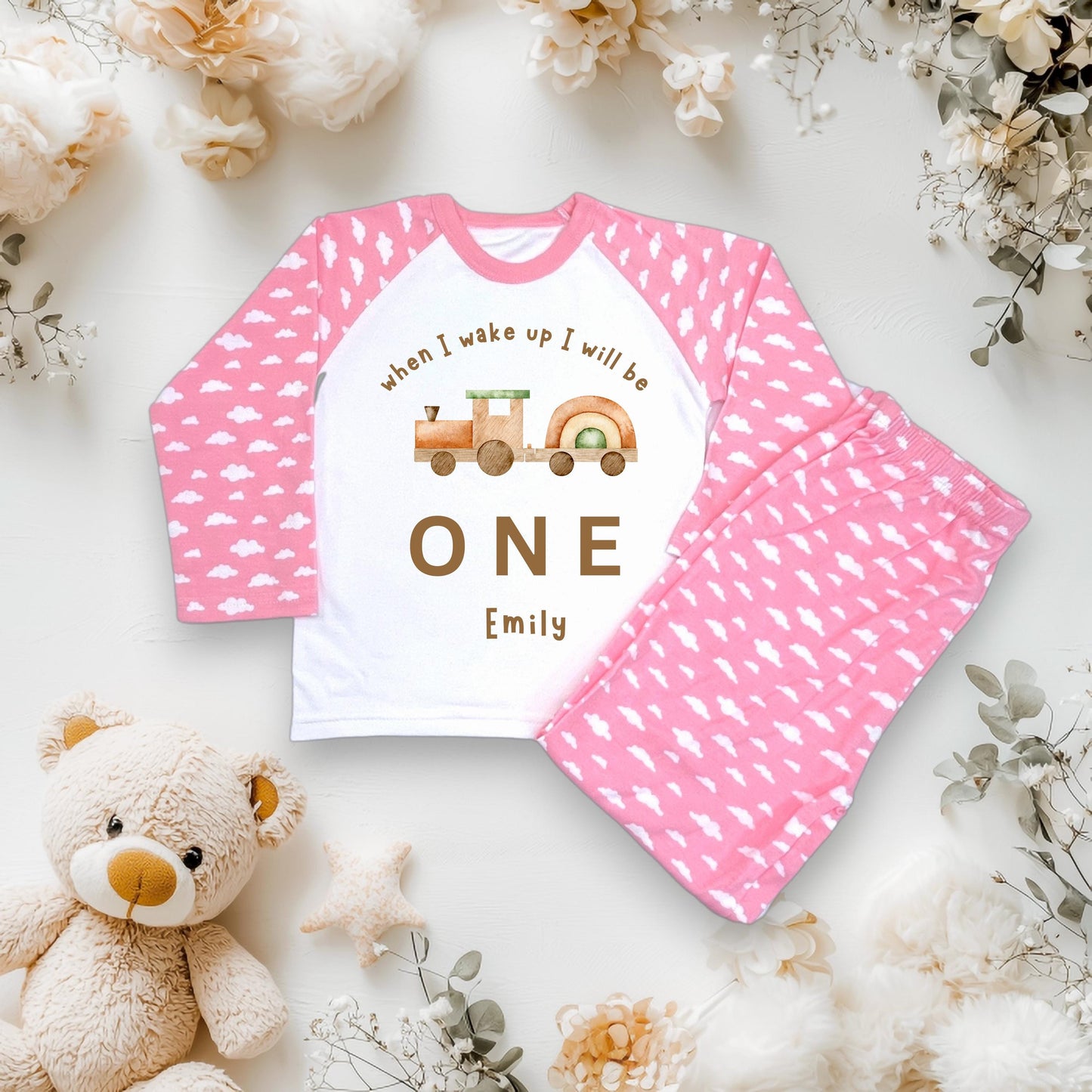 Children's train birthday Pyjamas – When I wake up Jammies, 'When I Wake Up I Will Be One/Two/Three' – CE Tested Sleepwear