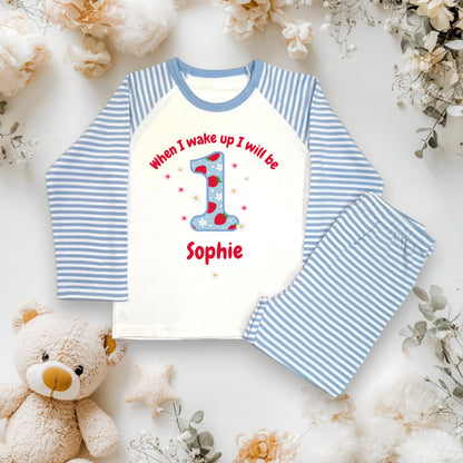 Girls 1st Strawberry Birthday Pyjamas / When I Wake Up I Will Be 1 2 3 4 5 / Toddler Birthday Outfit / Strawberry Theme Sleepwear