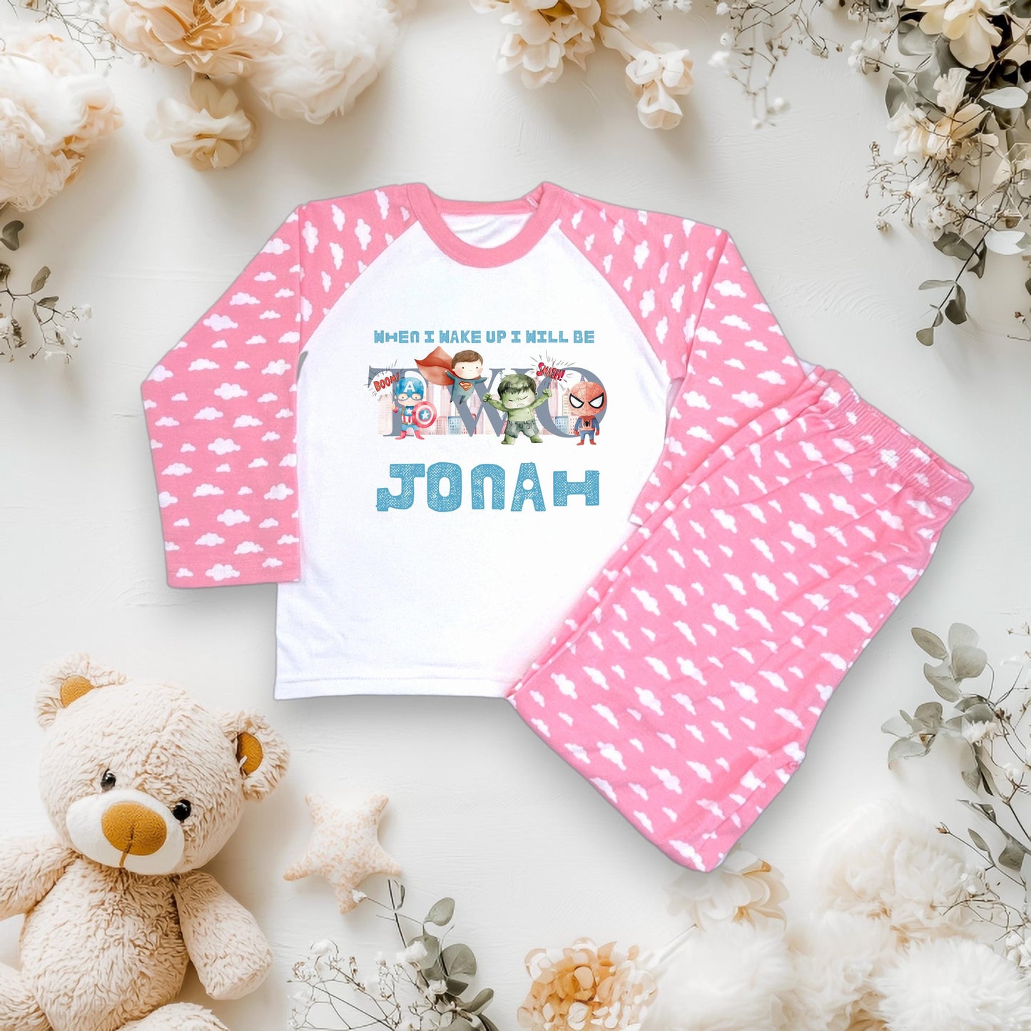 Personalised When I wake up I will be one two three superhero pyjamas