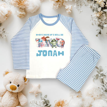 Personalised When I wake up I will be one two three superhero pyjamas