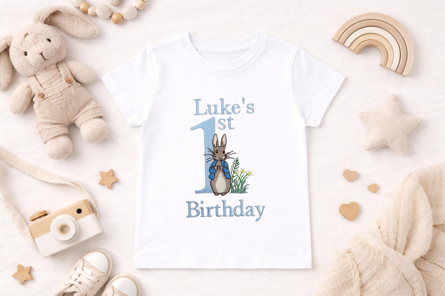 Personalised 1st Birthday Embroidered Shirt | Custom Name Outfit | First Birthday Top | Bunny Birthday Shirt