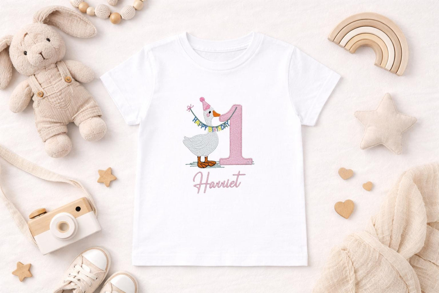 Personalised Goose 1st Birthday Sweatshirt | Embroidered Birthday Jumper | Custom Name Birthday Outfit | First Birthday Gift