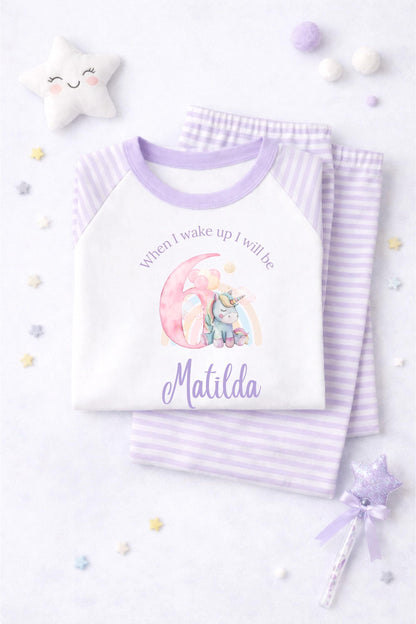 Personalised unicorn rainbow pastel pajama pj set