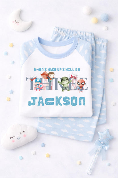 Personalised When I wake up I will be one two three superhero pyjamas