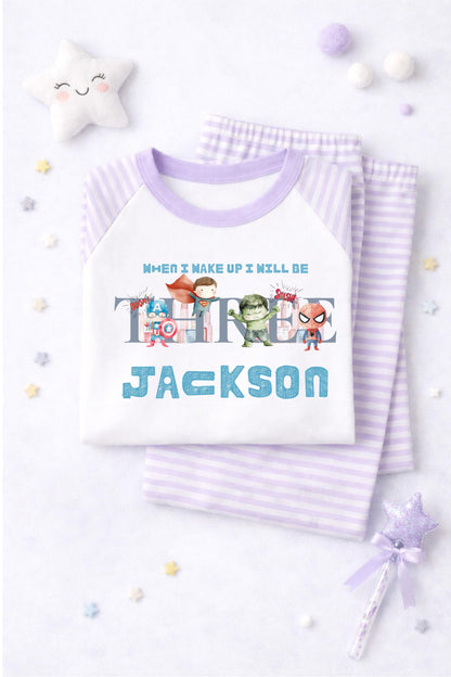 Personalised When I wake up I will be one two three superhero pyjamas