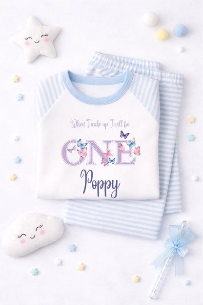 When I wake up I will be one,two,three,four,five, butterfly pjs