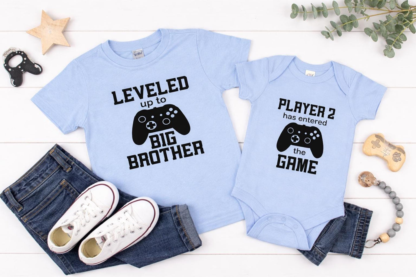 Big Brother Matching T-Shirts / Baby Vest Set / Leveled Up To big Brother Player 2 Little Brother New Baby Outfit