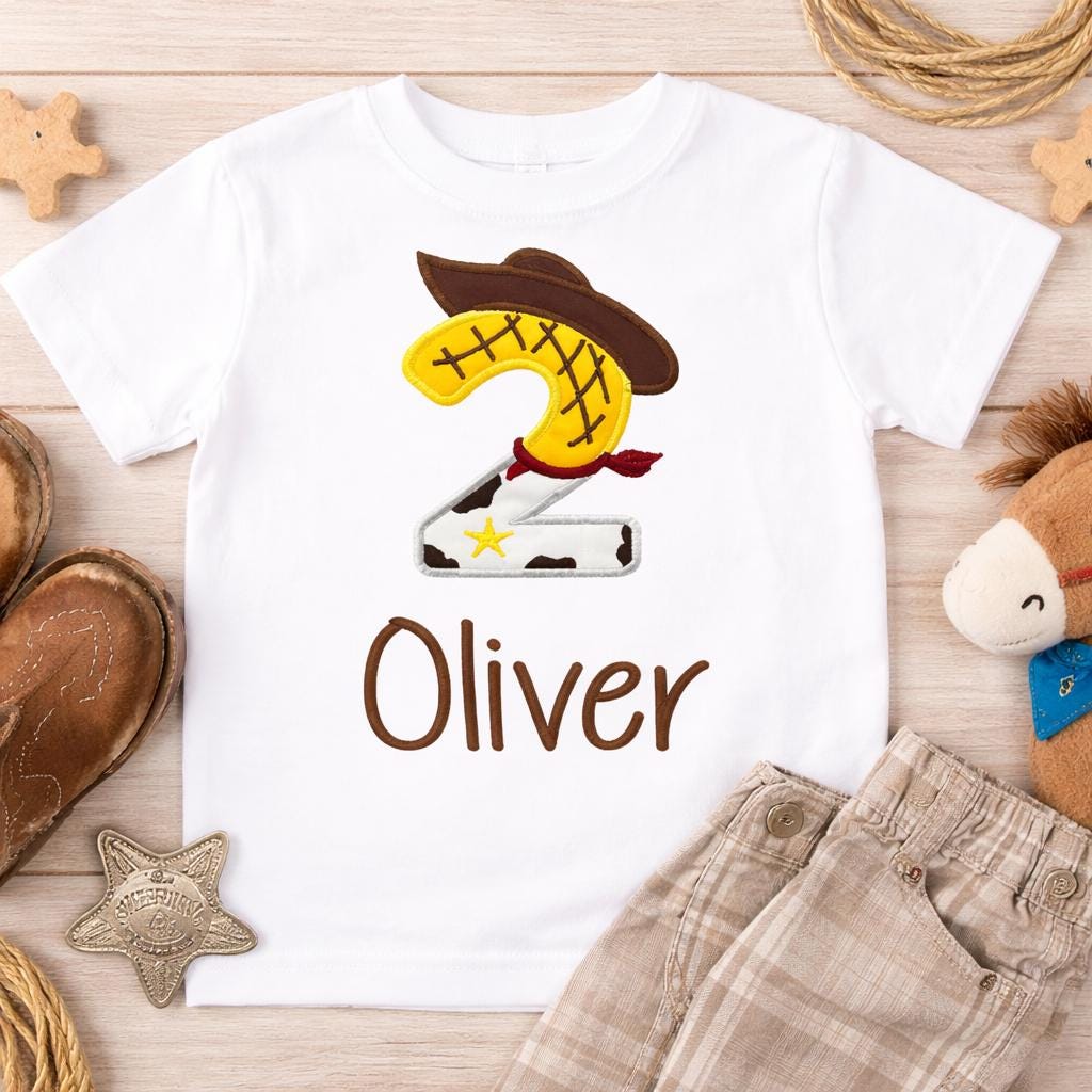 Embroidered Woody-Inspired cowboy birthday t-shirt