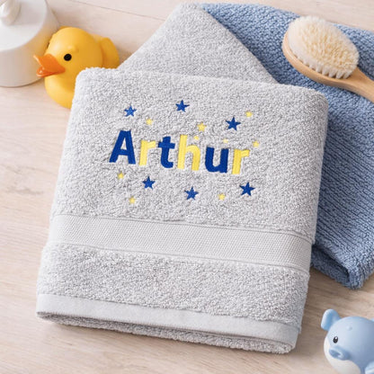 Personalised Name and stars towel / Childrens Swimming Towel / Personalised Hand Bath Towel Sheet / Bath Time Gift New Baby